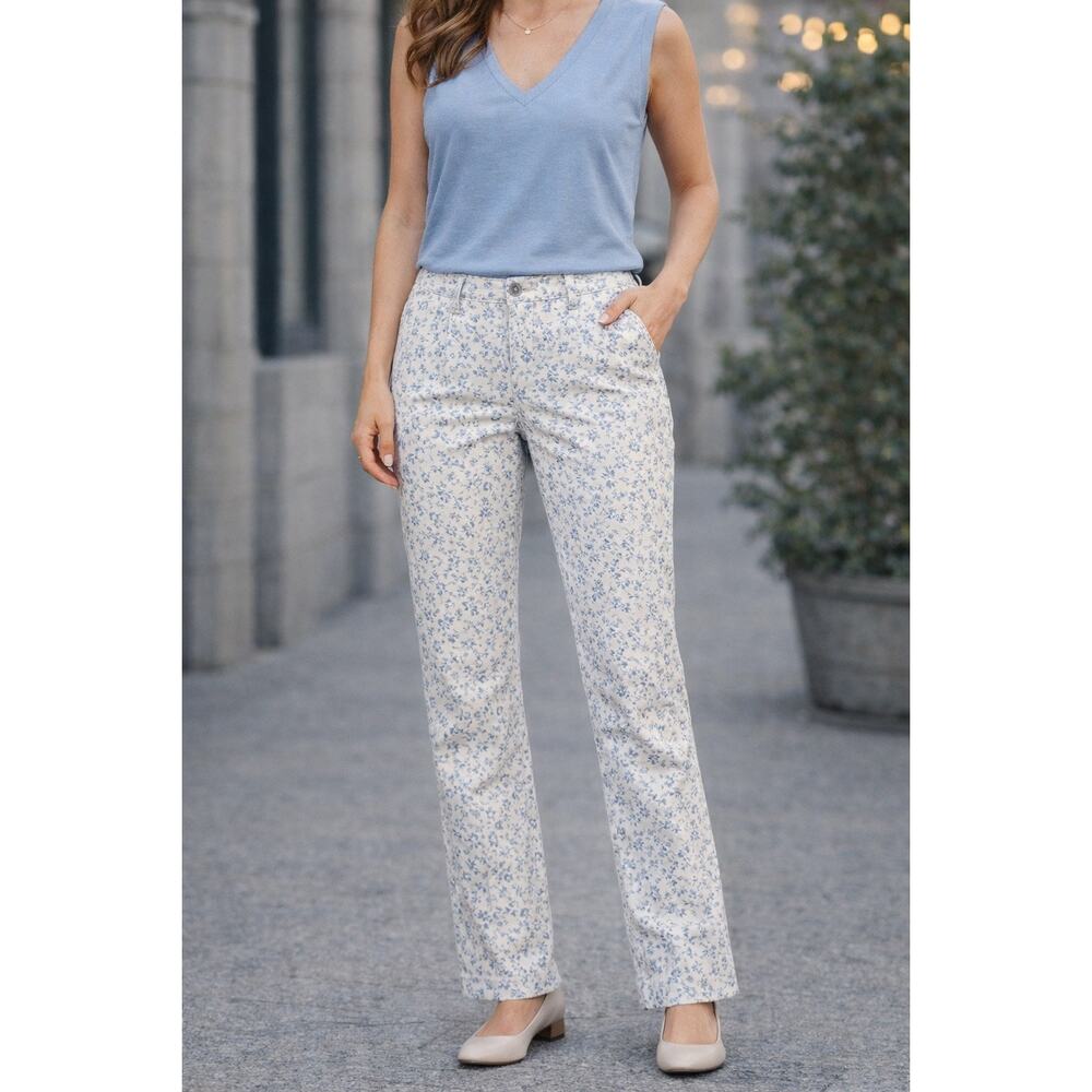 Mario Serrani Floral Print Boho Pants Women’s Blue White Straight Leg Size M